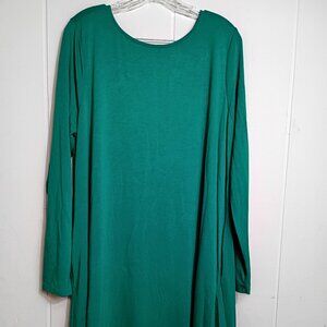 Zenana 2X Long Sleeve Green Stretchy Dress St Patricks Basic A-Line Fairycore